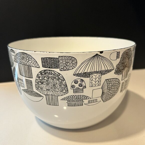 FINEL Finland vintage white & black mushroom enameled bowl - Picture 2 of 5